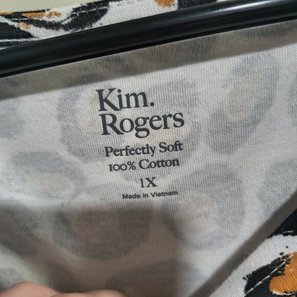 Kim Rogers 1X Plus Size Leopard Print Bell Sleeve Top - Picture 2 of 5